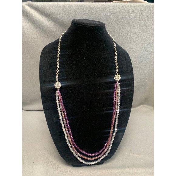 Multi-Strand Purple & Silver Color Beaded Necklace 34" - Picture 1 of 7